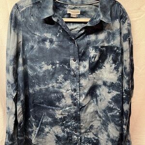 Pilcro Blue Tie-Dye Bohemian Blouse